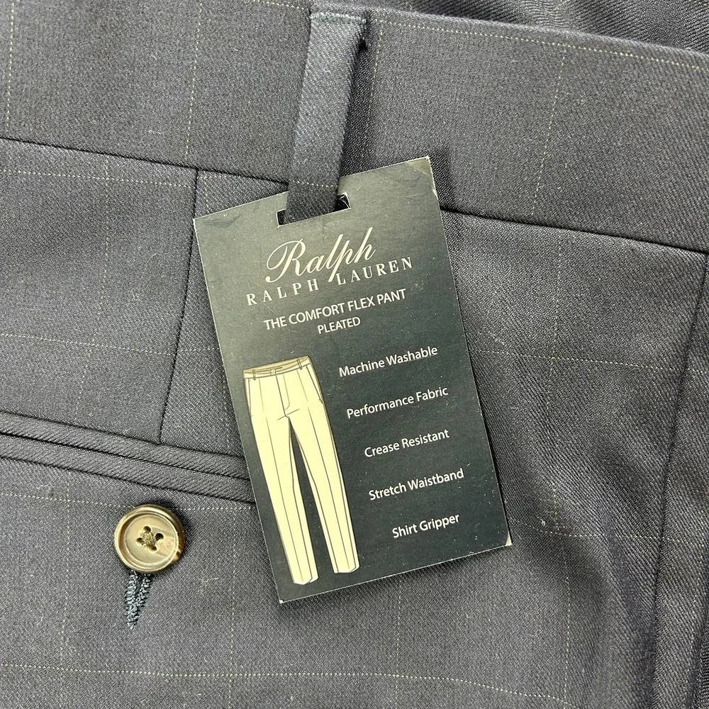 Ralph Lauren Dress Pants Mens‎ 40x30 Navy Blue Comfort Flex Performance Pleated